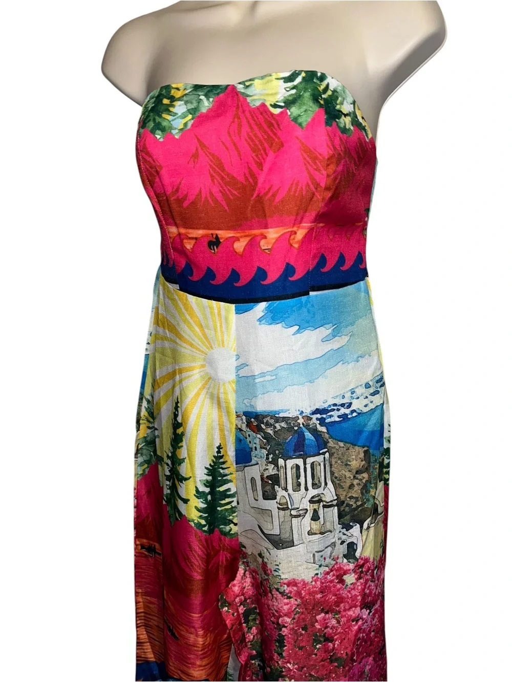 Endless Moon S Strapless Tropical Print Wide-Leg Jumpsuit - Pink Multi